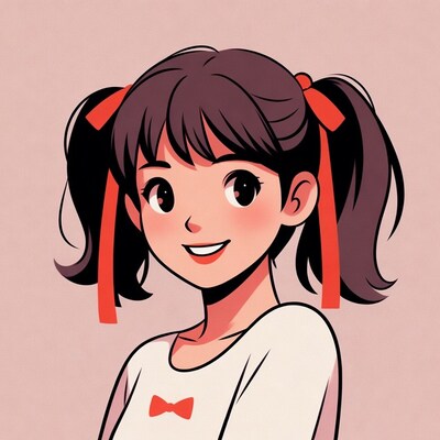 Anime girl with red ribbon pigtails