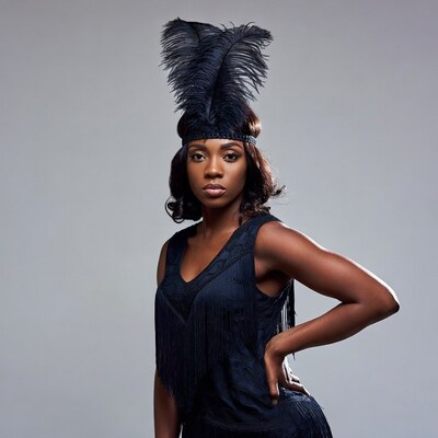 Black woman in feathered flapper headdress