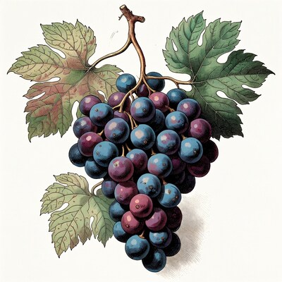 Bunch of Grapes with Leaves Illustration