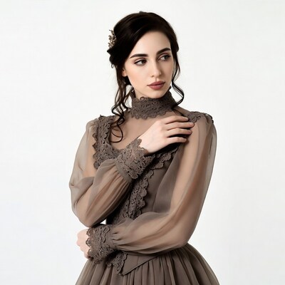 Woman in lace Victorian dress