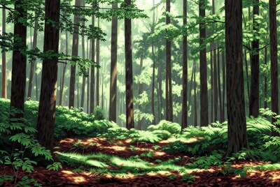 Sunlit Lush Forest Illustration