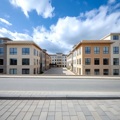 Modern Apartment Complex Courtyard