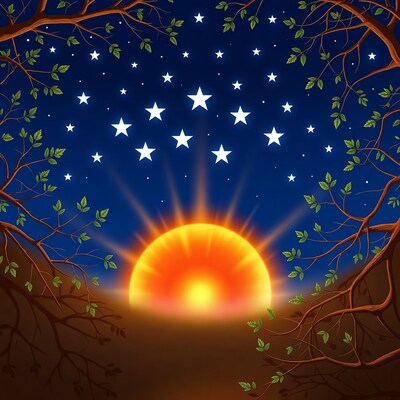 Sunrise Through Starry Tree Branches