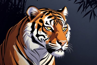 Tiger with Bamboo Background