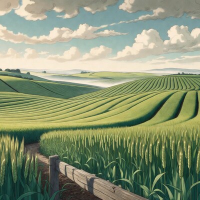 Wheat Fields Path with Wooden Fence