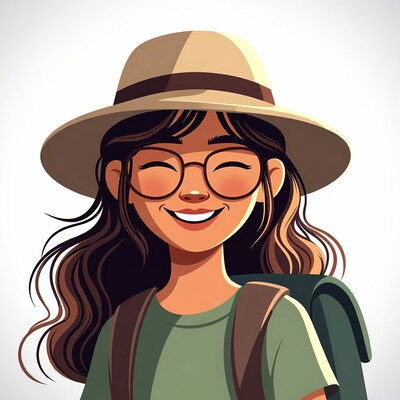 Smiling Asian woman in safari hat