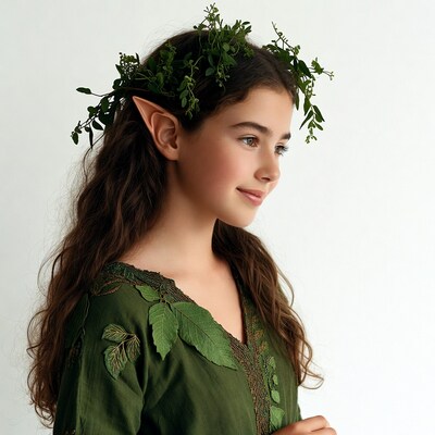 Girl with elf ears and green leaf crown
