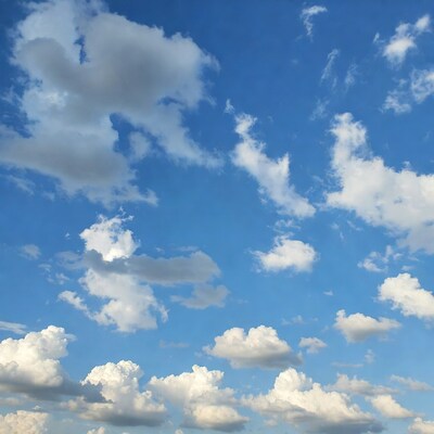 Fluffy white clouds in blue sky