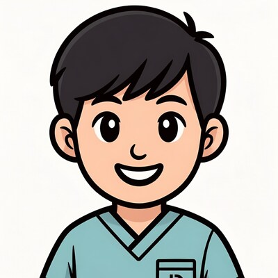 Smiling Asian male doctor cartoon