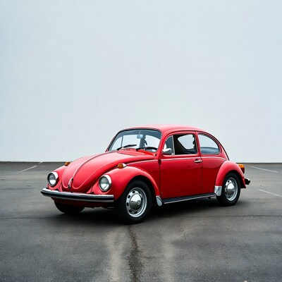 Red Volkswagen Beetle on empty lot
