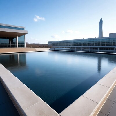 Infinity Pool with Modern Buildings