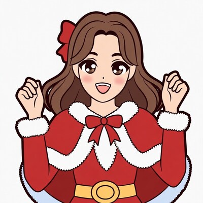 Anime girl in Santa dress cheering