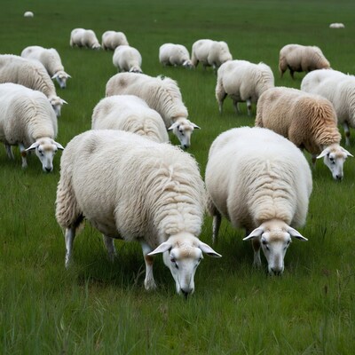Sheep grazing in green pasture