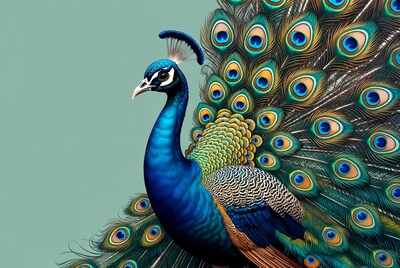 Peacock displaying vibrant tail feathers