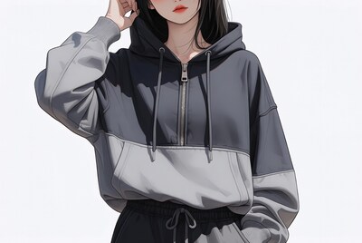 Asian girl in gray hoodie