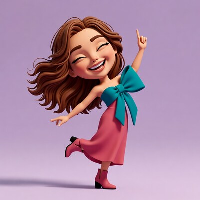 Chibi girl pointing happily in pink dress