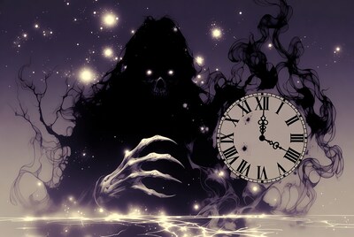 Grim Reaper Holding Clock