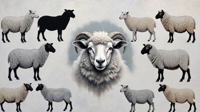 Sheep Illustration with Central Ram Portrait
