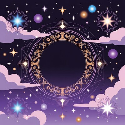 Ornate Golden Frame in Starry Night Sky