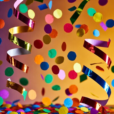 Colorful Confetti and Streamers Falling