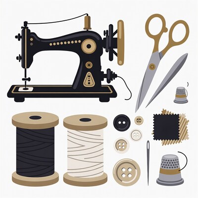 Vintage Sewing Kit Clipart