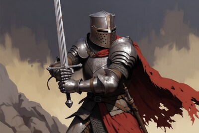 Knight Holding Sword in Armor
