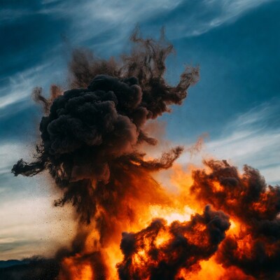 Massive explosion with fire and smoke