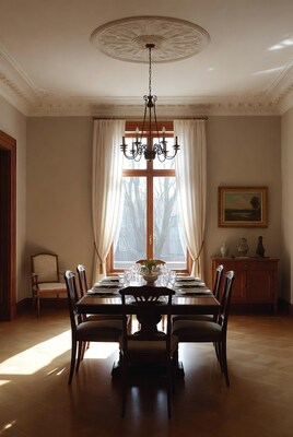 Elegant dining room with chandelier