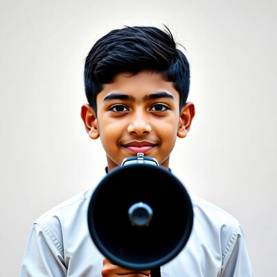 Indian boy holding megaphone