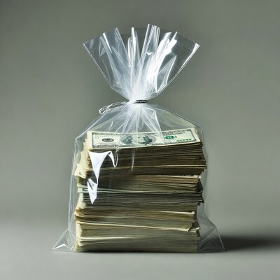 Stack of Cash in Clear Plastic Bag