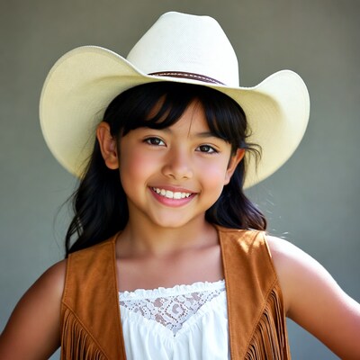 Asian girl in cowboy hat and vest