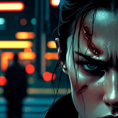 Cyberpunk Woman with Facial Scars
