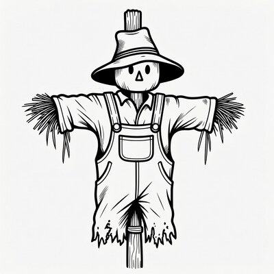 Scarecrow standing on wooden post