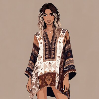 Woman in boho embroidered dress