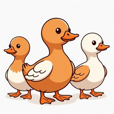 Three Cute Cartoon Ducks Standing