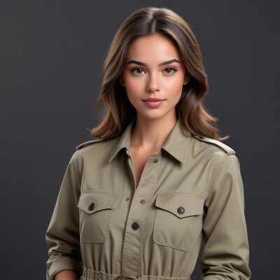 Woman in khaki safari jumpsuit