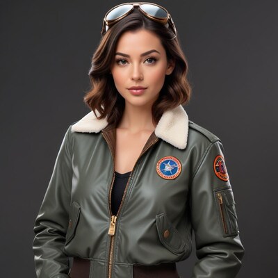 Woman in aviator jacket with sunglasses