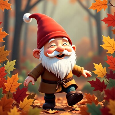 Smiling Gnome in Autumn Forest