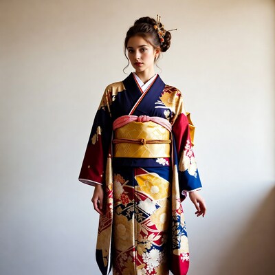 Asian woman in colorful kimono