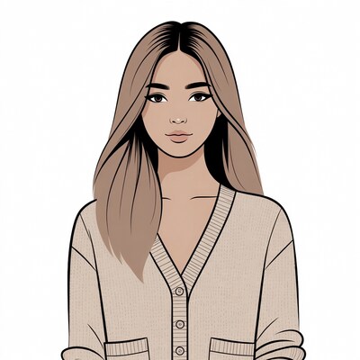 Asian woman in beige cardigan illustration