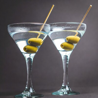 Two Martini Glasses with Olives