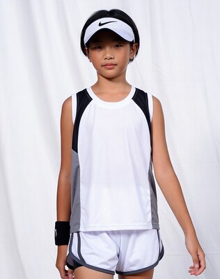 Asian girl in Nike visor and sportswear