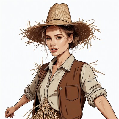 Woman in straw hat and vest