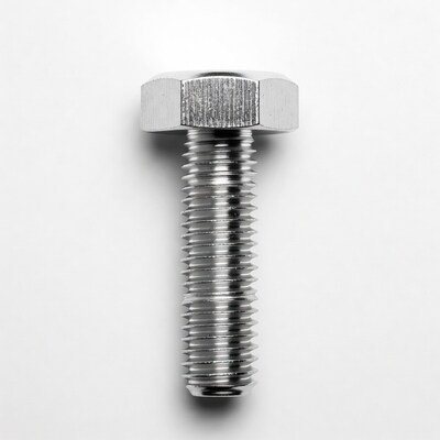 Silver Hex Bolt on White Background
