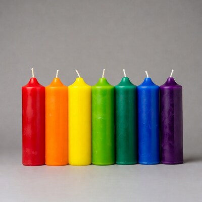Rainbow Colored Candles Lined Up