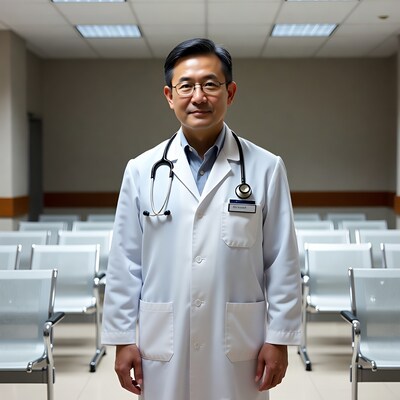 Asian male doctor in hospital waiting room