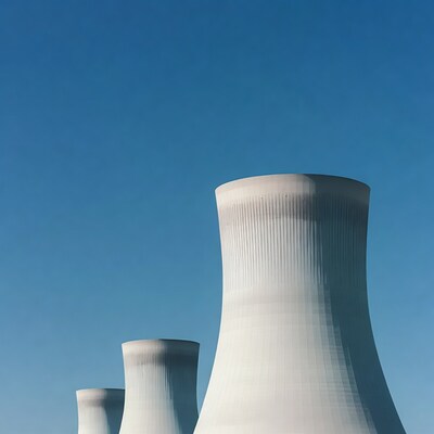 Three Cooling Towers Against Blue Sky