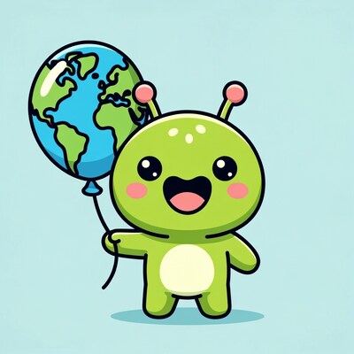 Cute Alien Holding Earth Balloon