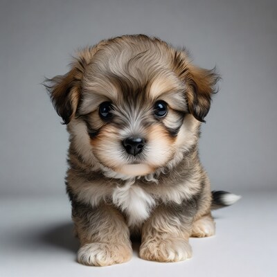 Cute fluffy puppy sitting