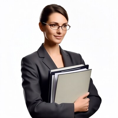 Businesswoman holding folders